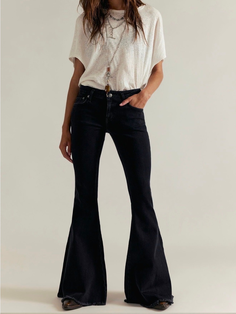 Free People Black High-Rise Flare Jeans